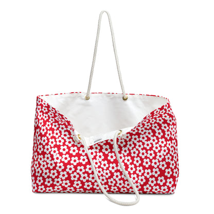 White Mini Flower on Red Weekender Bag