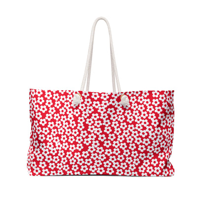 White Mini Flower on Red Weekender Bag