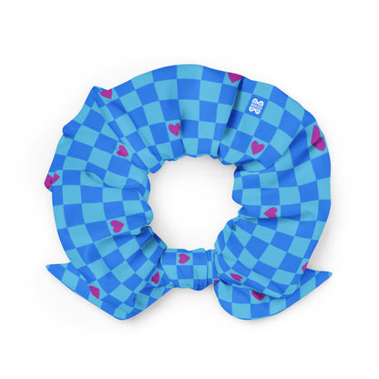 Checkerboard Hearts Blues Scrunchie