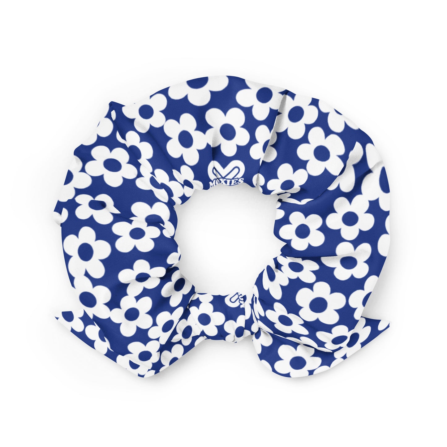 Navy + White Mini Flower Scrunchie