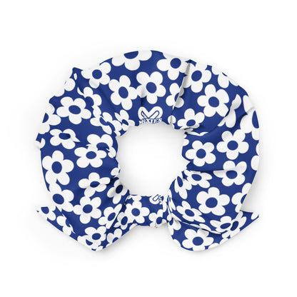 Navy + White Mini Flower Scrunchie