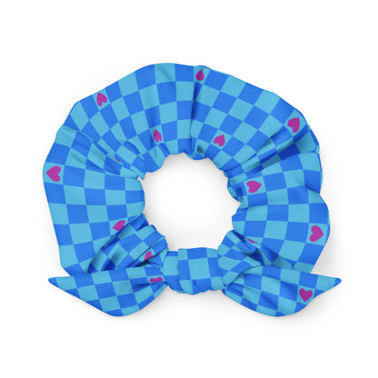 Checkerboard Hearts Blues Scrunchie