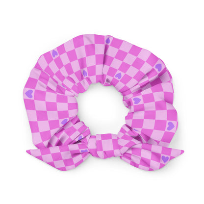 Checkerboard Heart Pink Scrunchie