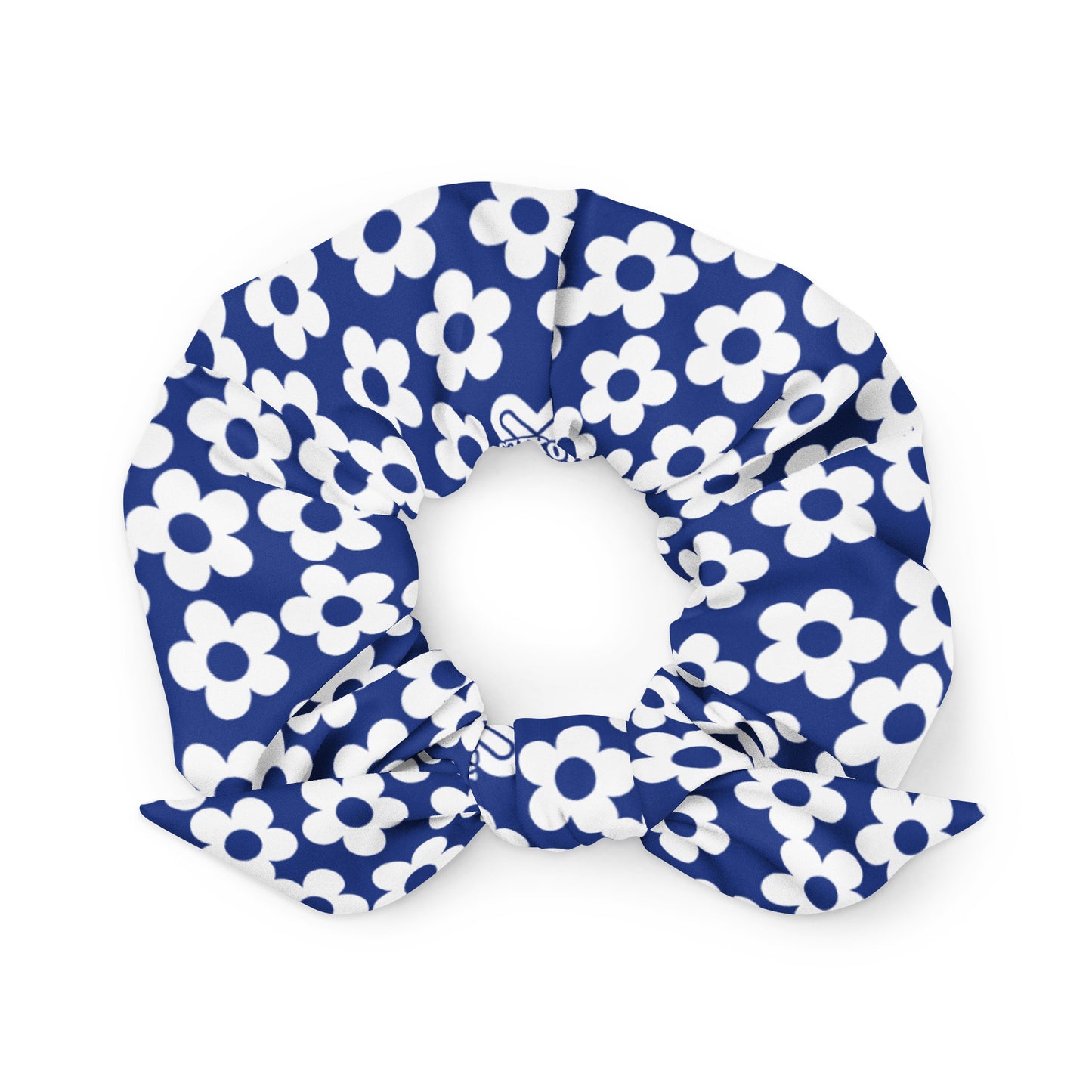 Navy + White Mini Flower Scrunchie